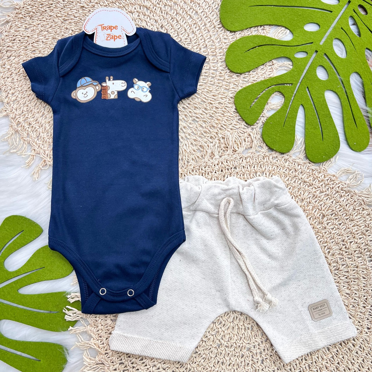 Conj body Safari Baby Marinho e Short Areia 
